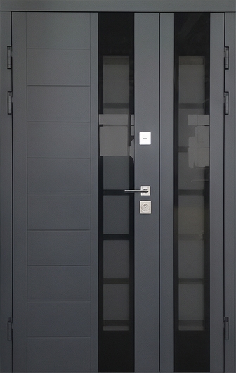 Утепленная полуторная термодверь с тонированными стеклами и панелями МДФ графит